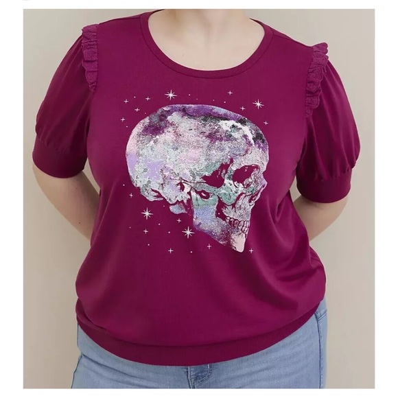 Torrid | Ruffle Skull Short Sleeve Sweatshirt - Picture 1 of 4